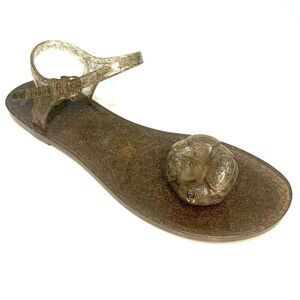 Chanel Camellia Flower Gold Jelly Interlocking CC Sandal EU 41 US 10-10.5 Flats